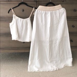 NEW white rayon top and skirt set Made in Greece